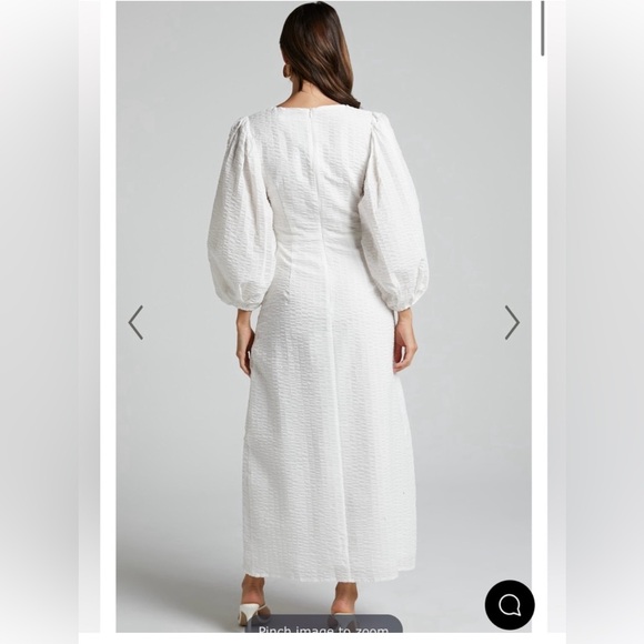Showpo Miggy Midi Dress, White, puff sleeves - Picture 2 of 4